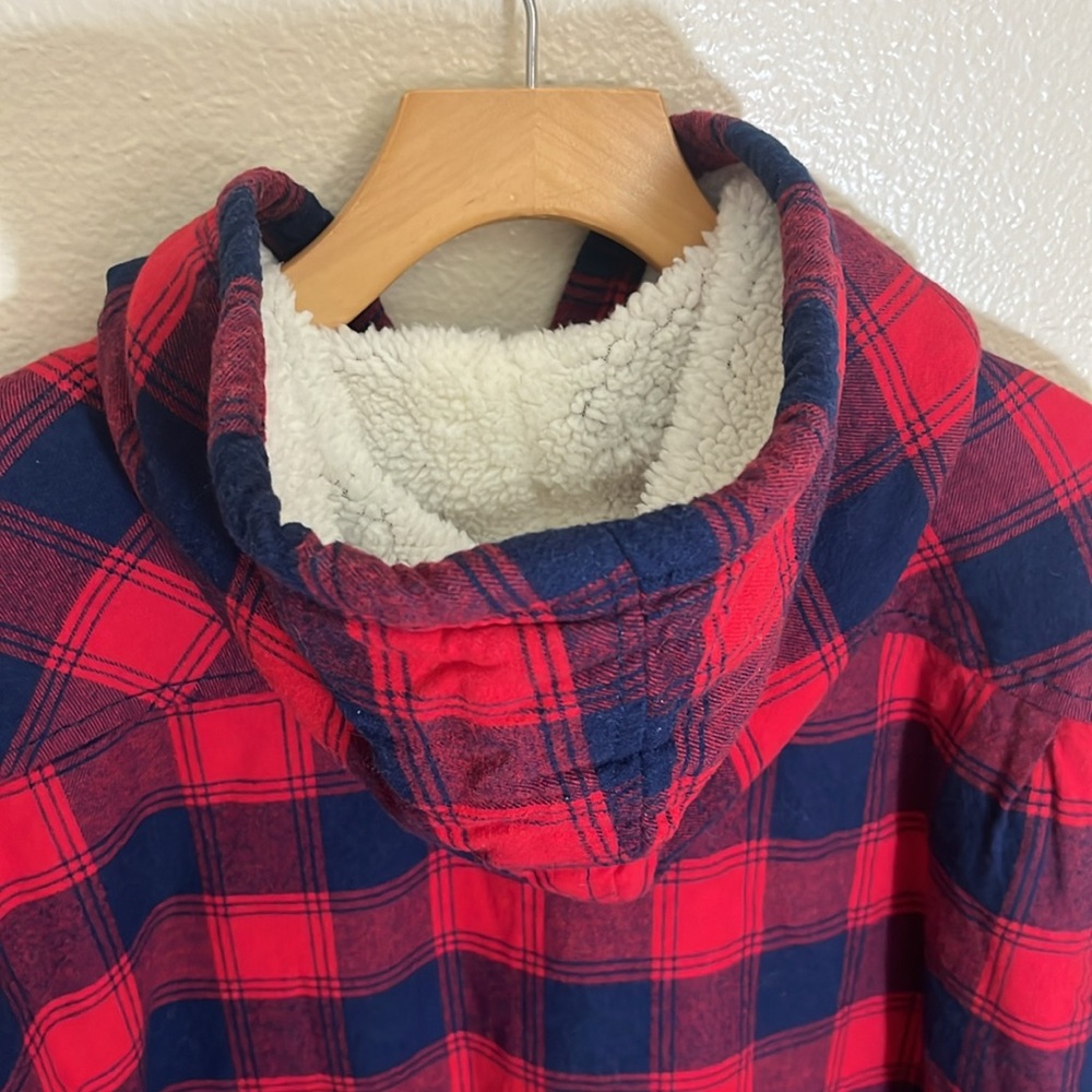 Boston Traders Red Navy Plaid Hooded Fleece Lined Jacket - Picture 6 of 9